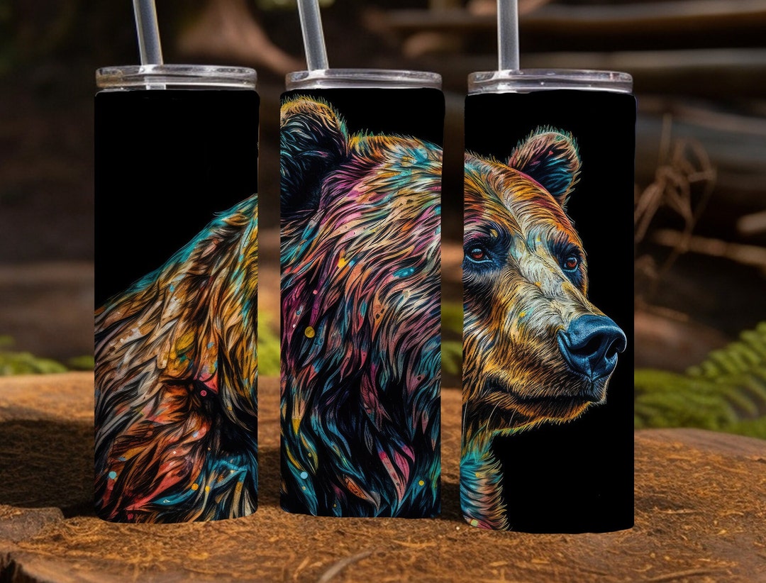 Colorful Grizzly Bear, 20 Oz Skinny Sublimation Tumbler Wrap Digital ...