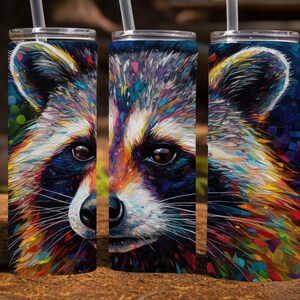 Colorful Raccoon, 20 Oz Skinny Sublimation Tumbler Wrap Digital Design, PNG File Download,  9.2" x 8.3”