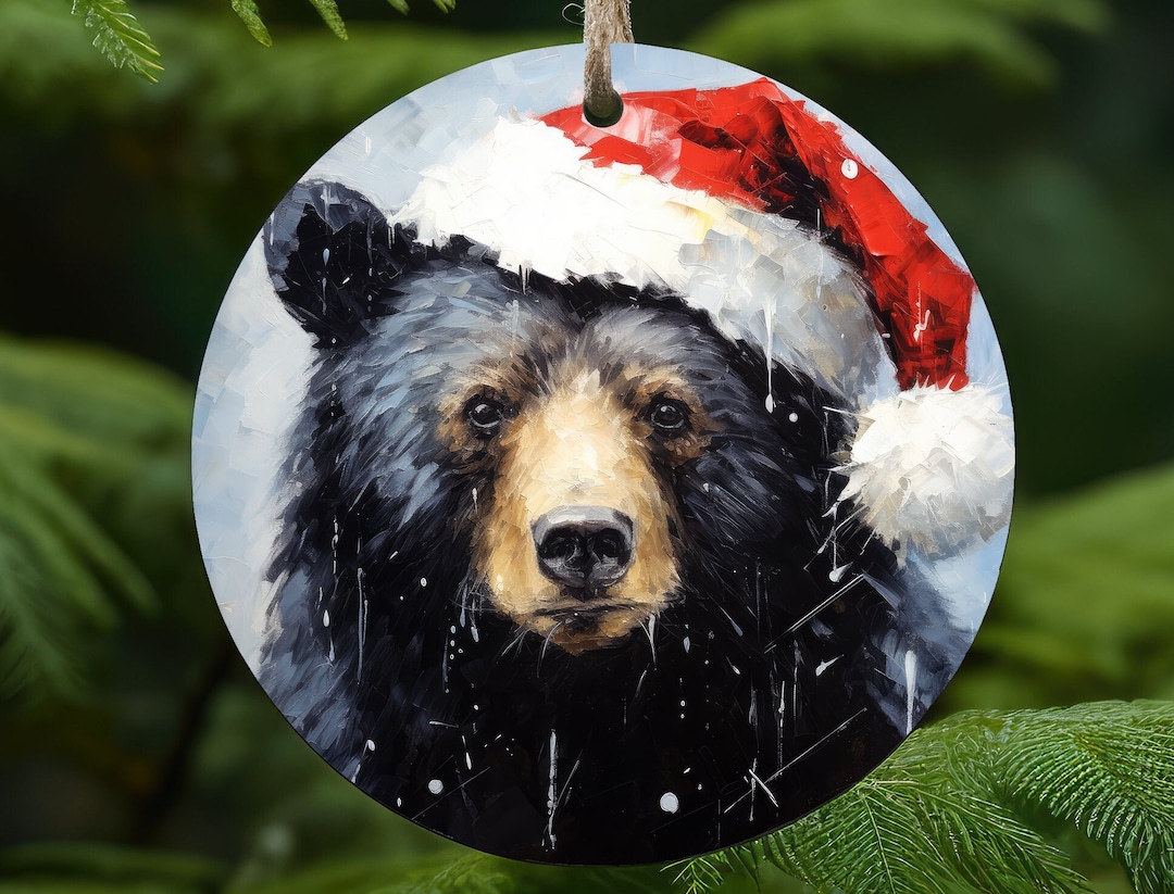 Black Bear Wearing a Christmas Hat, Christmas Ornament Sublimation ...