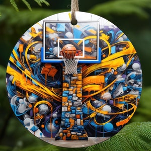 Basketball Sublimation Design, Christmas Round Ornament - Instant Download - Sports Christmas Ornament - Basketball Christmas Ornament PNG