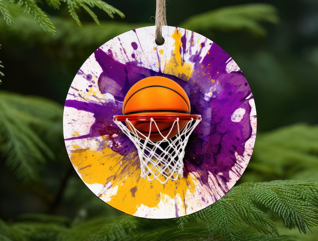 Basketball Sublimation Design, Christmas Round Ornament Purple and