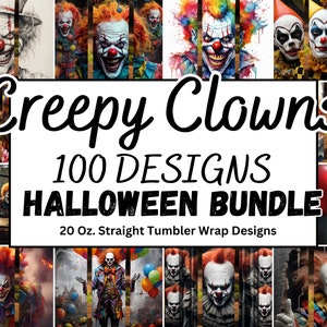 100x Creepy Clown Halloween tumbler Bundle, Scary Clown Tumbler Bundle, 20 Oz Skinny Sublimation Tumbler Wrap Digital Design, PNG Download