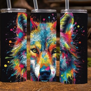 Artistic Wolf, 20 Oz Skinny Sublimation Tumbler Wrap Digital Design, straight skinny tumbler wrap png, 9.2 x 8.3”