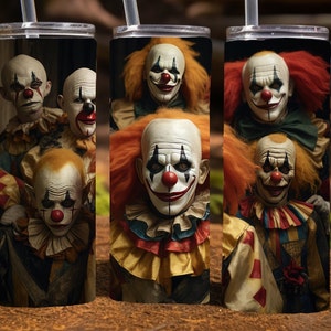 Creepy Clown Halloween 20 Oz Skinny Sublimation Tumbler Wrap Digital Design, PNG File Download,  9.2 x 8.3&quot; Scary Clown Tumbler Wrap