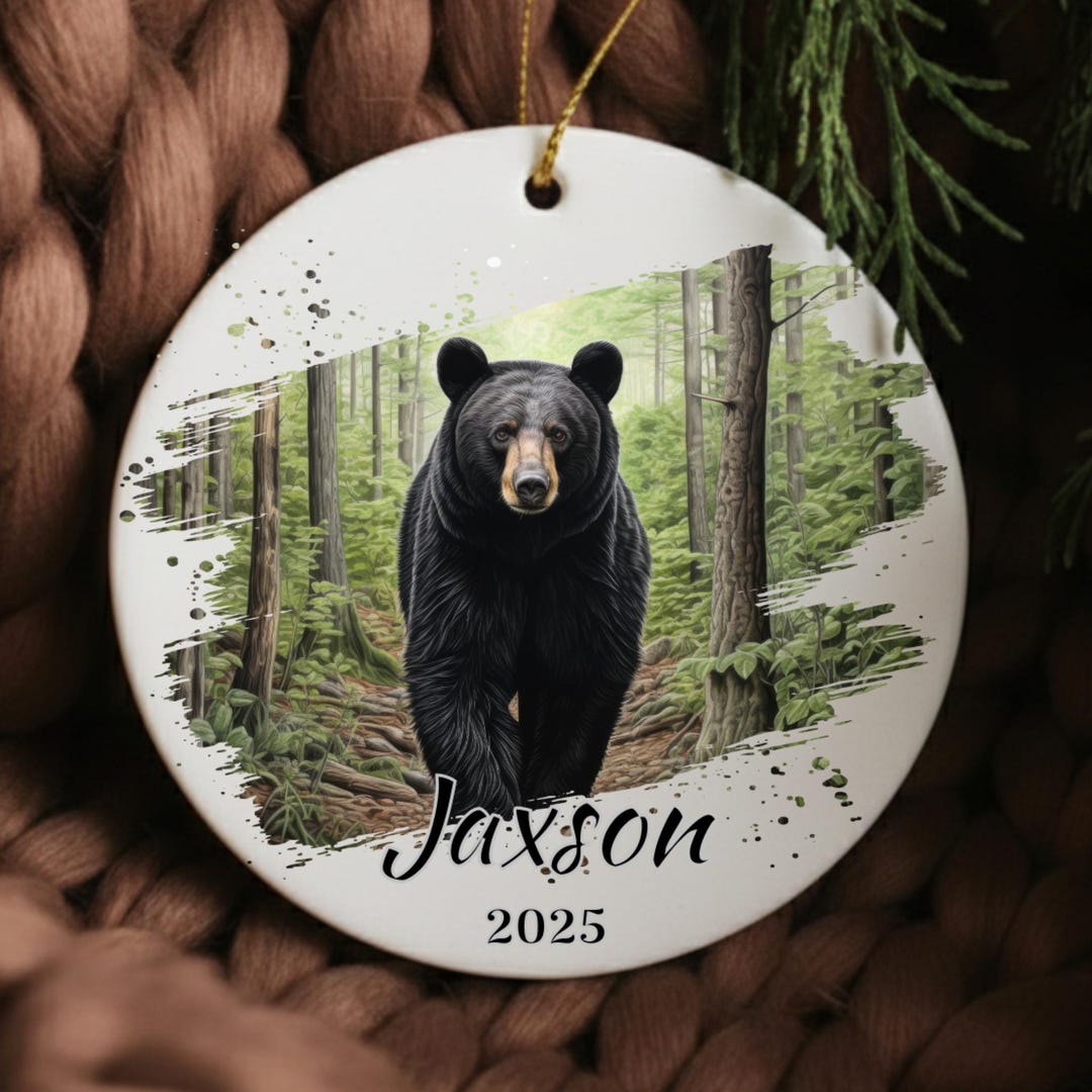 Personalized Black Bear Ornament - Forest Woodland Design - Custom Name ...