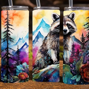 Alcohol Ink Raccoon,  20 Oz Skinny Sublimation Tumbler Wrap Digital Design, PNG File Download, 9.2 x 8.3”