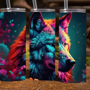 Vibrant Wolf, 20 Oz Skinny Sublimation Tumbler Wrap Digital Design, straight skinny tumbler wrap png, 9.2&quot; x 8.3”