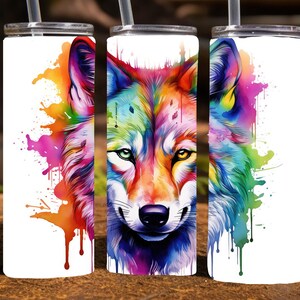 Bright Rainbow Watercolor Coyote,  20 Oz Skinny Sublimation Tumbler Wrap Digital Design, PNG File Download, 9.2 x 8.3”