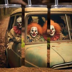 Griezelige clown Halloween 20 Oz magere sublimatie beker wrap digitaal ontwerp, png-bestand downloaden, 9,2 x 8,3&quot; enge clown beker wrap