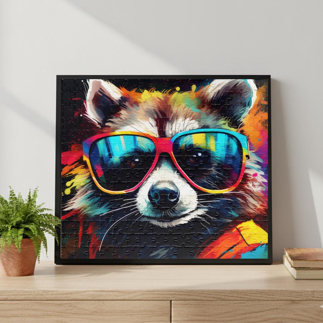 Cool Raccoon With Sunglasses Puzzle - Colorful Pop Art Raccoon Jigsaw ...