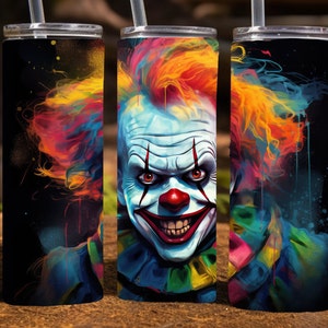 Creepy Clown Halloween 20 Oz Skinny Sublimation Tumbler Wrap Digital Design, PNG File Download,  9.2 x 8.3&quot; Scary Clown Tumbler Wrap