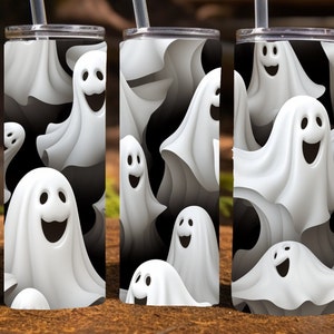 Halloween Ghosts 20 Oz Skinny Sublimation Tumbler Wrap Digital Design, PNG File Download,  9.2 x 8.3&quot; Ghost Tumbler Wrap