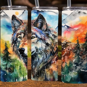 Alcohol Ink Wolf  20 Oz Skinny Sublimation Tumbler Wrap Digital Design, PNG File Download, 9.2 x 8.3”