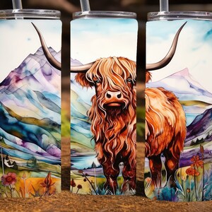 Alcohol Ink Highland Cow,  20 Oz Skinny Sublimation Tumbler Wrap Digital Design, PNG File Download, 9.2 x 8.3”