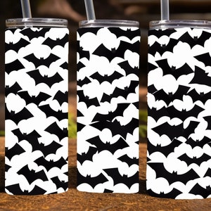 Halloween Bats 20 Oz Skinny Sublimation Tumbler Wrap Digital Design, PNG File Download,  9.2 x 8.3&quot; Black and Tumbler Wrap