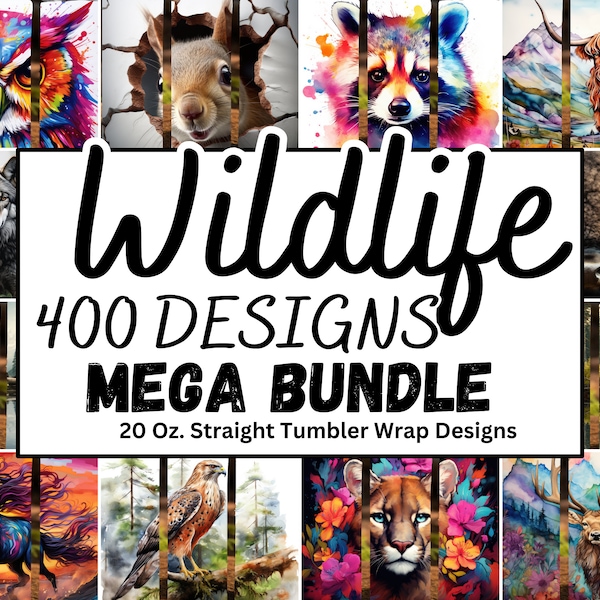 400x Wildlife tumbler Bundle, PNG Bundle, Animal Tumbler Bundle, 20 Oz Skinny Sublimation Tumbler Wrap Digital Design PNG Download