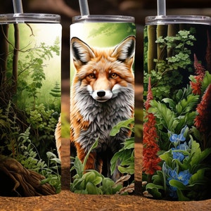 Fox in a lush forest,  20 Oz Skinny Sublimation Tumbler Wrap Digital Design, PNG File Download, 9.2 x 8.3”