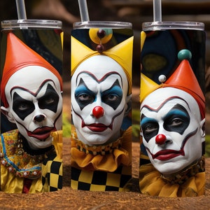 Creepy Clown Halloween 20 Oz Skinny Sublimation Tumbler Wrap Digital Design, PNG File Download,  9.2 x 8.3&quot; Scary Clown Tumbler Wrap