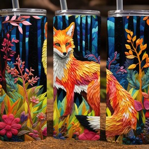 Embroidered Fox,  20 Oz Skinny Sublimation Tumbler Wrap Digital Design, PNG File Download, 9.2 x 8.3”