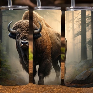 Buffalo in a lush forest,  20 Oz Skinny Sublimation Tumbler Wrap Digital Design, PNG File Download, 9.2 x 8.3”