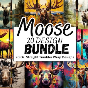 20x Moose tumbler Bundle, Animal Tumbler Bundle, 20 Oz Skinny Sublimation Tumbler Wrap Digital Design, PNG File Download
