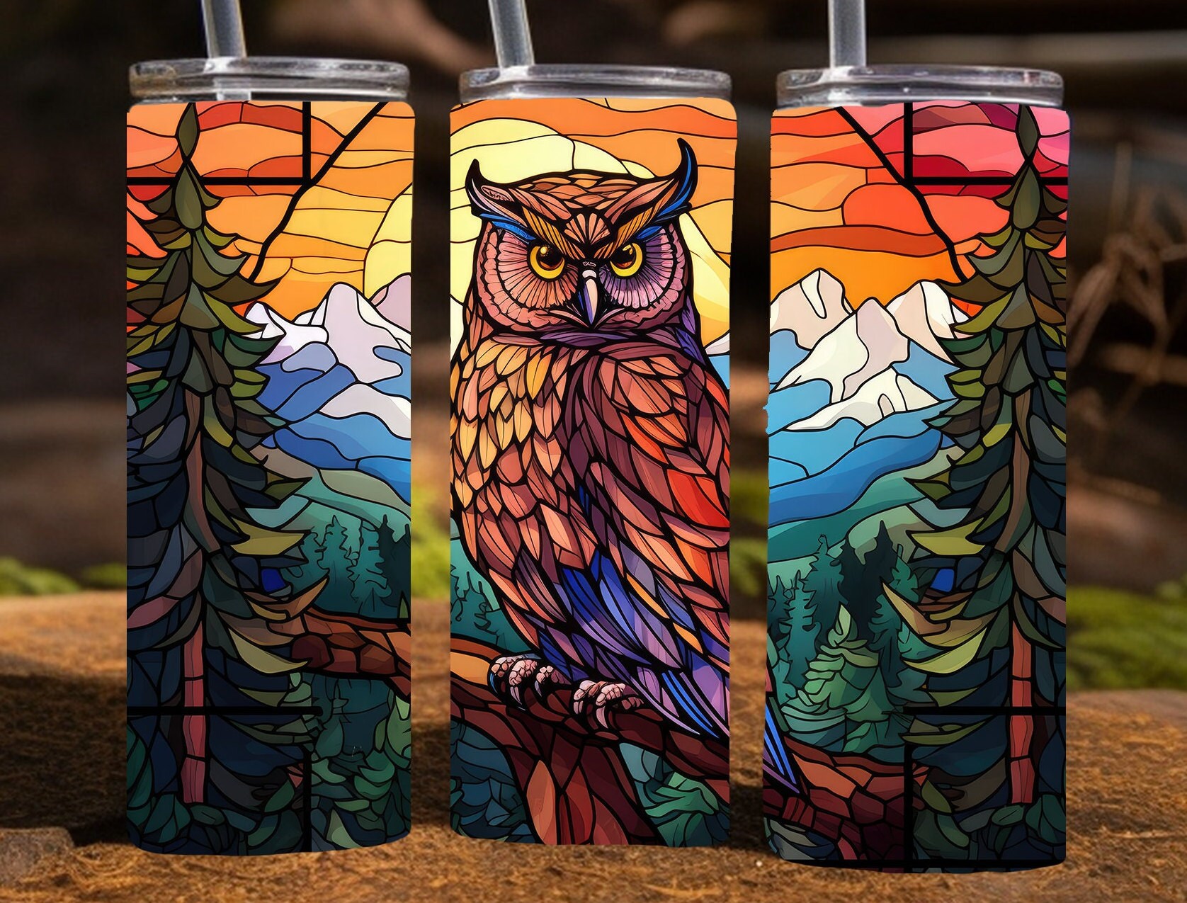 Stained Glass Owl,  20 Oz Skinny Sublimation Tumbler Wrap Digital Design, PNG File Download, 9.2 x 8