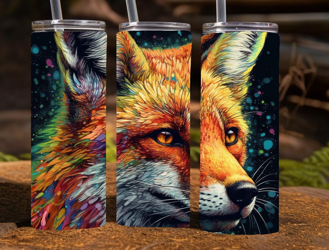 Colorful Fox, 20 Oz Skinny Sublimation Tumbler Wrap Digital Design, PNG ...