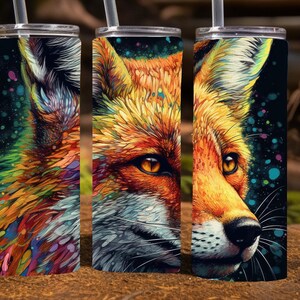 Colorful Fox, 20 Oz Skinny Sublimation Tumbler Wrap Digital Design, PNG File Download,  9.2&quot; x 8.3”