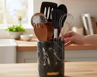Handmade Marble Utensil Holder: Kitchen Countertop Organizer