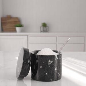 Marble Salt Cellar with Lid and Spoon, Salt Box, Housewarming Gift, Salt Keeper, Salt Pig, Salt Dish, Salt Container, Sugar Bowl, kitchen