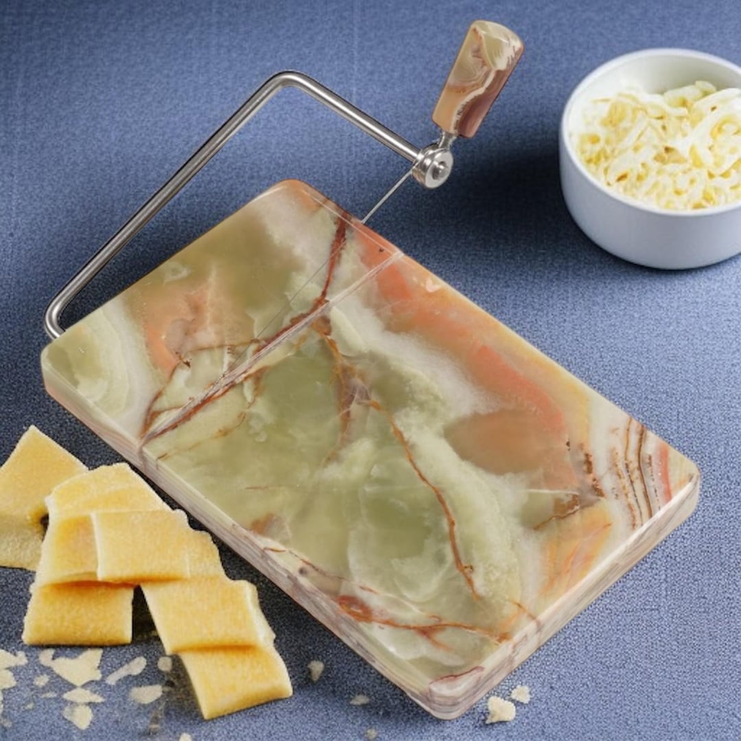 Handmade Marble Cheese Slicer Board | Stainless Steel Wire, Charcuterie Gift
