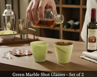 Set van 2 borrelglaasjes van groen onyxmarmer | Handgemaakt natuursteen servies