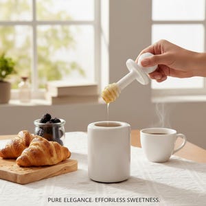 Handmade Marble Honey Pot with Dipper and Lid, Kitchen Dispenser, Farmhouse Decor