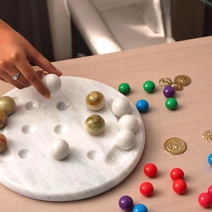 Marble Tic Tac Toe Game 10" Inch White & Onyx Handmade Decorative Marble Game Set Farmhouse Coffee Table Decor Ideal Family Board Games