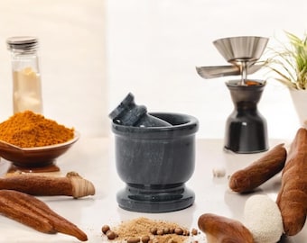 Handmade Marble Mortar and Pestle Set: Herb & Spice Grinder