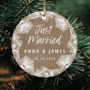 Just Married Ornament, Gift for Newlyweds, Just Married Christmas Ornament, Wedding Gifts, Bridal Shower Gifts, Personalize Names and Date