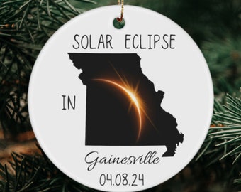 Solar Eclipse in Missouri Ornament, Customized Total Solar Eclipse 2024 Keepsake, Solar Eclipse 2024, Path of Totality Ornament