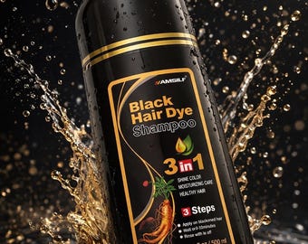 Black Hair Dye Shampoo: 3-in-1 Gray Coverage, Nourishing Formula