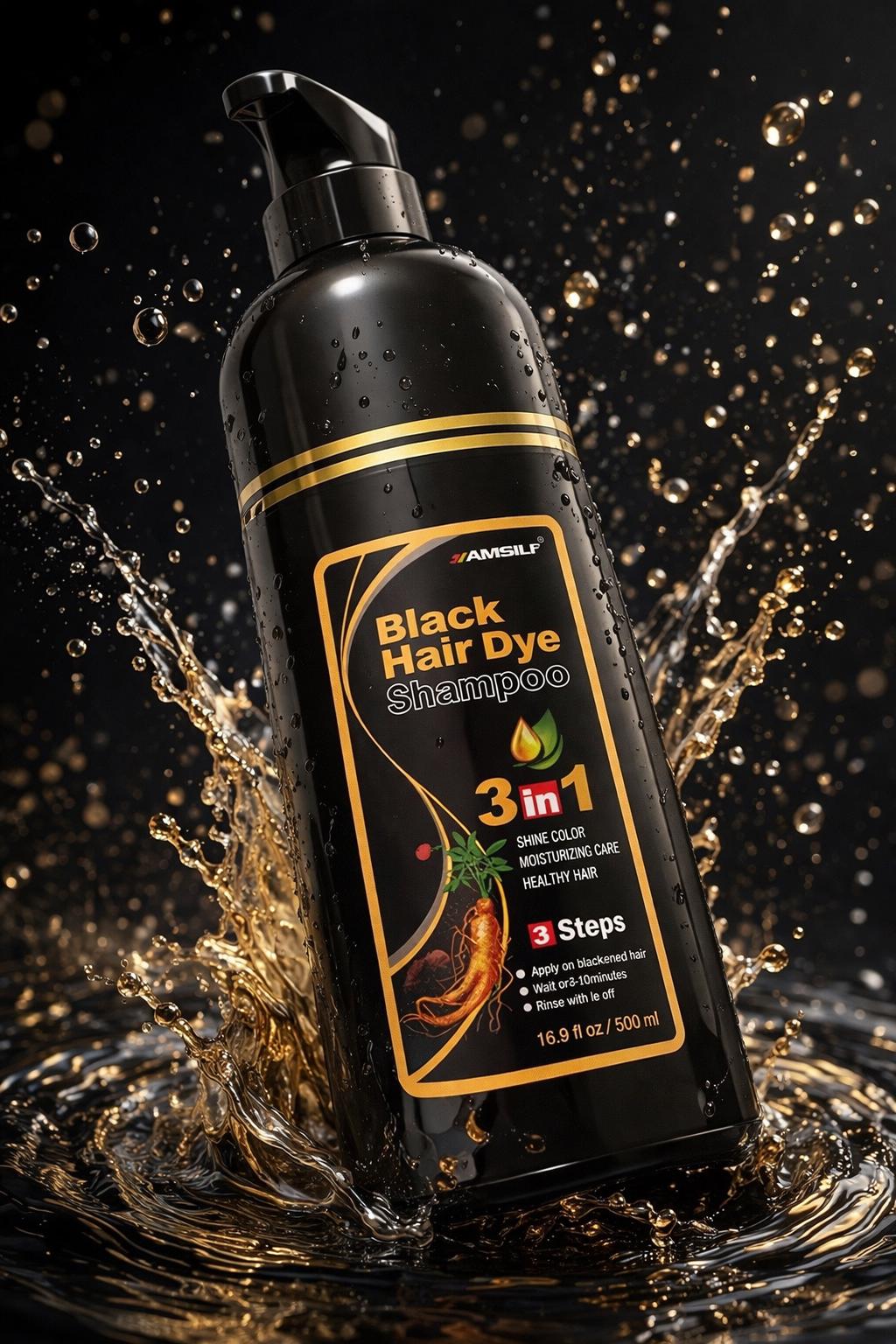 Black Hair Dye Shampoo: 3-in-1 Gray Coverage, Nourishing Formula