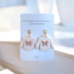 bow dangle earrings, gifts for her, coquette aesthetic, bow sweater earrings, dainty statement jewelry, trendy bows, bow clay earrings