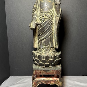 RARE Ming Dynasty Jiajing Period Bronze Buddha – 16th Century Chinese Gilt Statue with Lotus Base & Inscription