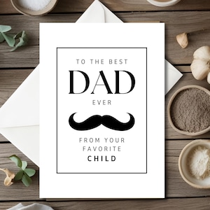 Cartão de Dia dos Pais - "Para o Melhor Pai - Do Seu Filho Favorito" | Cartão Engraçado com Bigode | Download Instantâneo para Imprimir