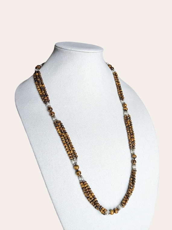 1980s Tigers Eye Vintage Triple Strand Station Nec