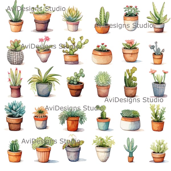 30 Imágenes prediseñadas de plantas en macetas de acuarela / planta de interior / Plantas en macetas Clip Art / Greenery Clip Art / formato PNG descarga instantánea para uso comercial