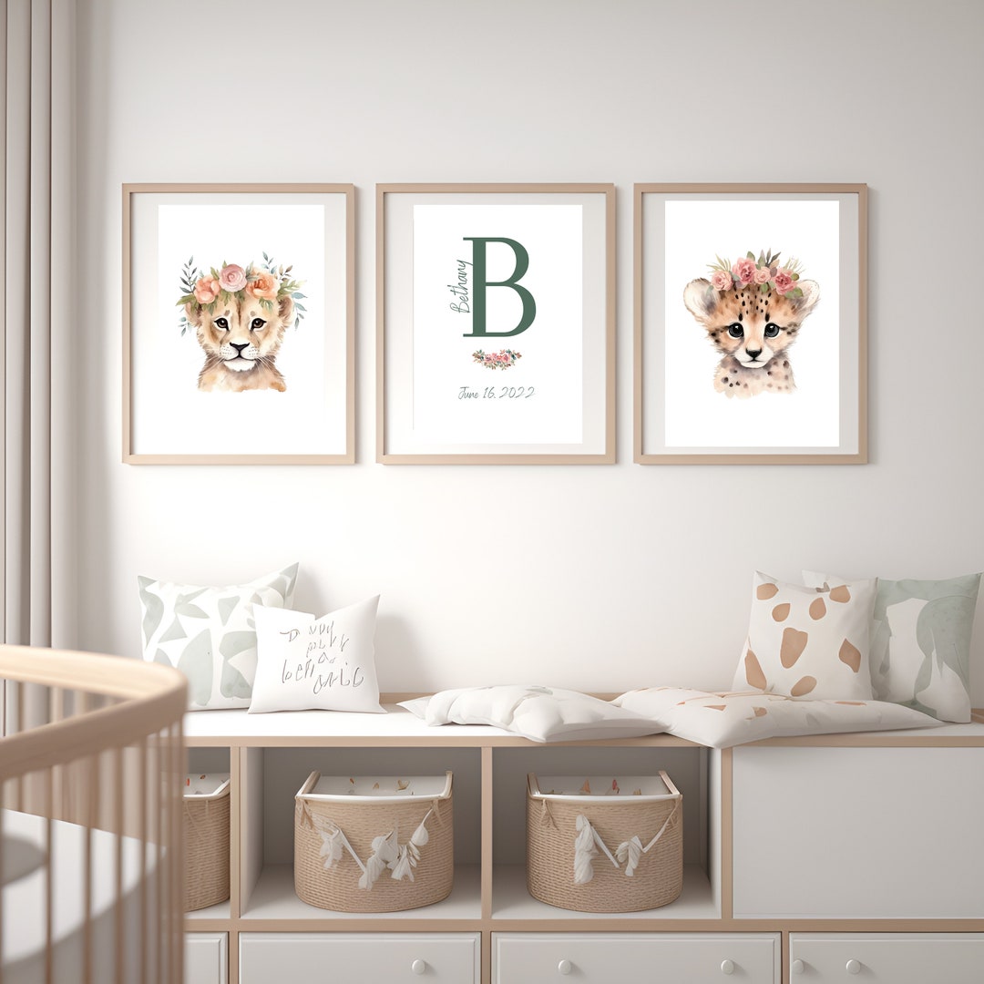 Custom Baby Name Print; Personalized Baby Animal Nursery Wall Art ...
