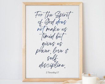 Bible Verse Print; 2 Timothy 2:7 Spirit of God; Scripture Wall Art; Bible Verse Wall Art; Christian Wall Art; Christian Gift; Scripture Gift
