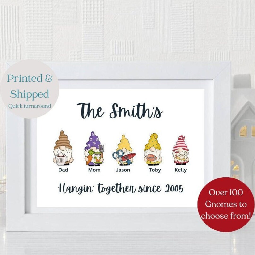 Personalized Gnome Family Portrait Birthday Gift; Customizable Gnome ...