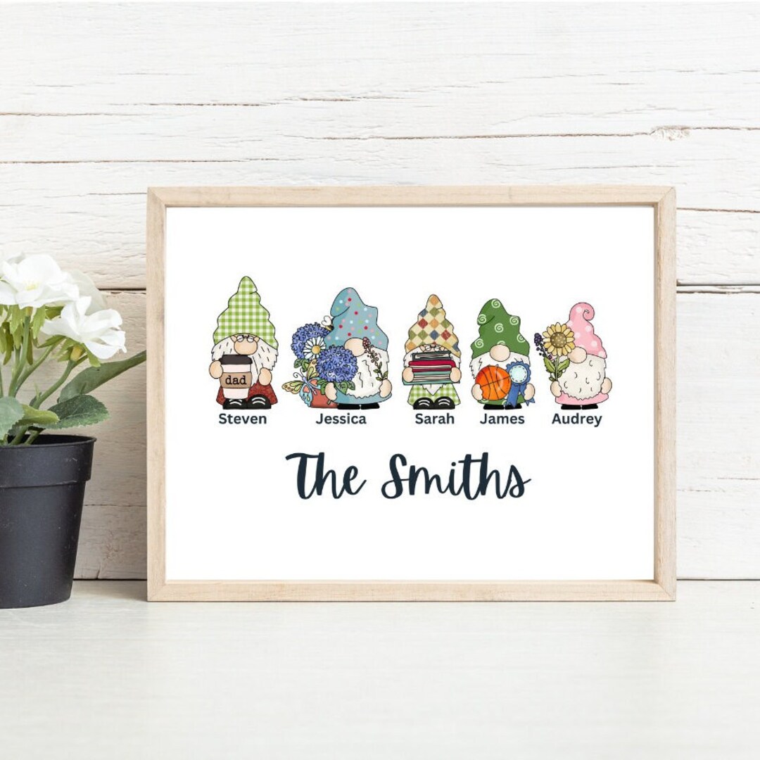 Personalized Gnome Family Portrait Adoption Day Gift; Customized Gnome ...