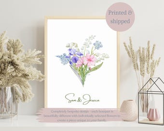 Custom Gift for Mom; Bespoke Family Birth Flowers; Birth Month Flower Print; Custom Birth Month Flower Bouquet Print; Custom Family Garden