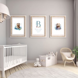 Custom Children&#39;s Name Print; Personalized Baby Animal Nursery Wall Art; Baby Otter; Personalized birth print for Girl; Boys Room Boys Room